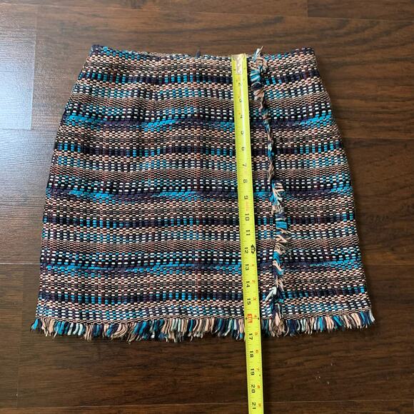Juicy Couture Black Label blue and brown fringe tweed mini skirt size 6 - Picture 9 of 11